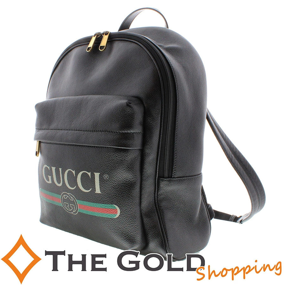 Gucci Leather Backpack Rucksack Embossed Business Shopping Black